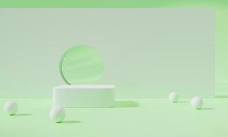 Podium with colorful pastel background and tree or leaf stand on advertising display. 3D rendering. photo
