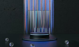 Black podium and black background stand or podium advertising display light emission. 3D rendering. photo