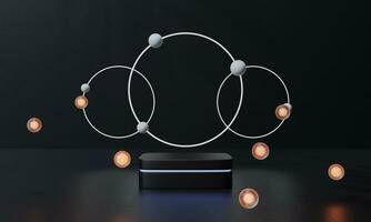 Black podium and black background stand or podium advertising display light emission. 3D rendering. photo