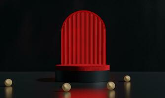 Black friday podium and black background stand or podium advertising display red light emission. 3D rendering. photo