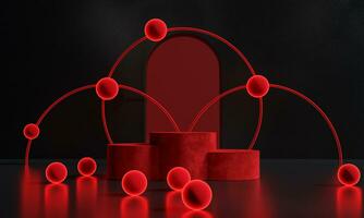 Black friday podium and black background stand or podium advertising display red light emission. 3D rendering. photo
