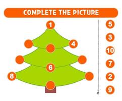 Educational game for kids, math activity worksheet. Fill in the missing numbers in christmas tree vector