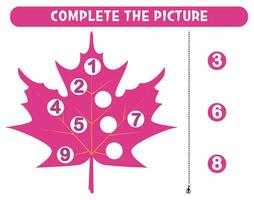 Educational game for kids, math activity worksheet. Fill in the missing numbers in pink leaf vector