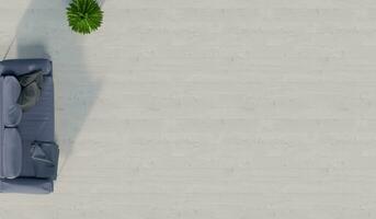 The top view is a sofa set with plants placed on a wooden floor in the living room.3d rendering. photo