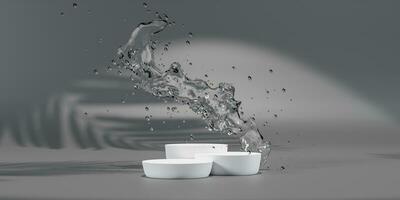 Liquid, water or Milk splashing in the podium white isolated on white background, 3d rendering. photo