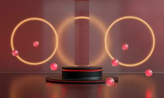 Black friday podium and black background stand or podium advertising display red light emission. 3D rendering. photo