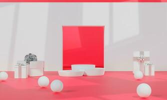 Abstract minimal scene cosmetic pastel background with gift box for product presentation. Tropical leaves natural shadow on wall background, 3d rendering. photo