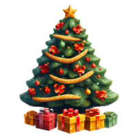 Christmas Tree with Christmas Ornaments and Star Ai Generative png