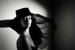 Fashion model woman with hard shadow. Generative Ai Pro Photo