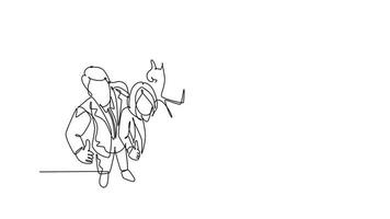 Self drawing animation of single line draw group of line up happy businessmen and businesswoman standing up together giving thumbs up gesture from top view. Continuous line draw. Full length animated video