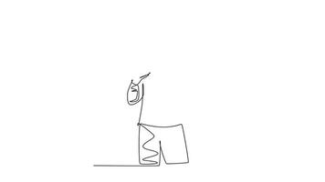 Self drawing animation of single line draw young happy successful businessman show money paper stack and gives thumbs up gesture. Business success concept. Continuous line draw. Full length animated video