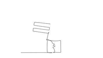 animado yo dibujo de continuo línea dibujar joven contento entrega hombre dar pulgares arriba gesto mientras levantar arriba y entregar caja de cartón caja paquete a vestuarista. entrega servicio. lleno longitud uno línea animación video