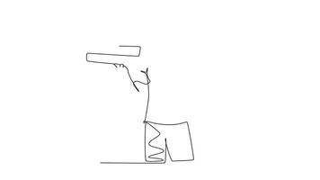 Animated self drawing of continuous line draw young happy pizza delivery man gives thumbs up gesture before deliver package to customer. Food delivery service business. Full length one line animation video