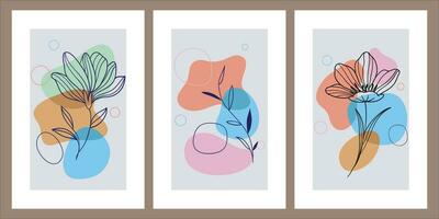 Collection of contemporary art posters in pastel colors. Abstract paper cut geometric elements and strokes, leaves and dots. Great deisgn for social media, postcards, print. vector