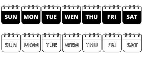 weekly Calendar web buttons.black white Calendar web icon vector