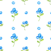 sömlös mönster med vattenfärg blåbär och löv. hand dragen vattenfärg illustration. png