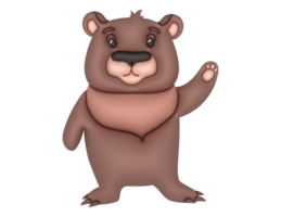 3D design teddy bear saying hi on a transparent background png