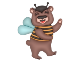 Cute honey bee teddy bear 3D design on a transparent background png