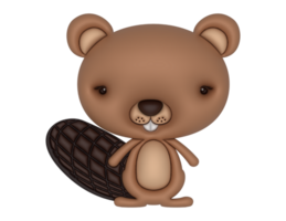 3D cute beaver design on a transparent background png