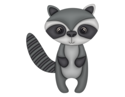 3D cute animal cartoon raccoon design on a transparent background png