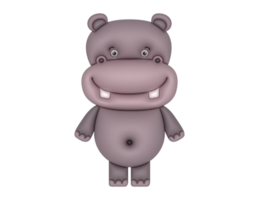 3D hippopotamus cartoon design on a transparent background png