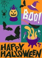 Hand drawn halloween graphic minimalistic poster. Flat holiday elements in bold minimalistic style. Ideal for social media, graphic poster, card, background, printout, pattern, tshirt print vector