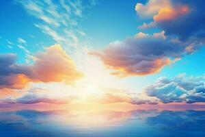 Beautiful sunset blue sky background with sunny cloud.Generative AI photo