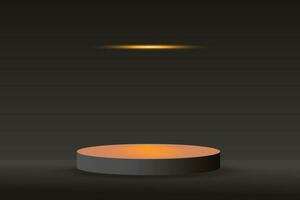 3d background products display podium with orange neon light, glow ball on a black background. vector