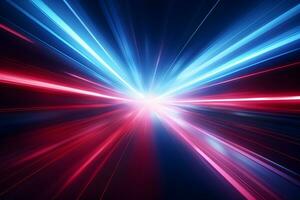 Futuristic speed motion with blue and red rays of light abstract background. Generative AI. photo