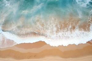 Aerial view of the waves crashing on the beach.Generative AI. photo