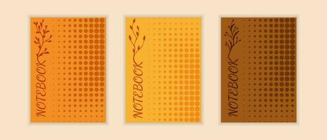 Vector set autumn covers notebook. Backgrounds with twigs, branches. Brown and beige autumn colors.