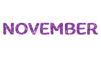 Purple glitter NOVEMBER Letters Icon. November sign. Design for decorating, background, wallpaper, illustration. png