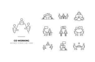 Set of co-working Icons. Simple line art and editable stroke icons pack. vector