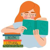 Girl, woman reading a book. Read books lover. Relaxing time to reading. vector