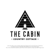 Vintage rustic cabin or cottage logo template design with forest and mountain view. vector