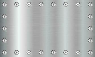 Silver metal texture background with screws. Aluminium plate with screws. Steel background. Vector illustration