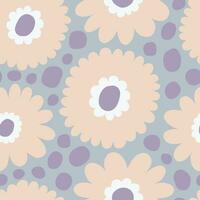 Beautiful vector floral pattern. Seamless texture with bold hand drawn flowers and dots. Retro nostalgic floral background