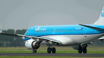 AMSTERDAM, THE NETHERLANDS JULY 25, 2017 - KLM Cityhopper Embraer 190 PH EZM accelerate and departure at runway 36L Polderbaan. Shiphol Airport, Amsterdam, Holland video