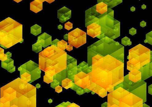 Abstract tech geometric background with bright 3d cubes vector