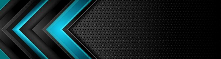 Black blue arrows on dark perforated background vector