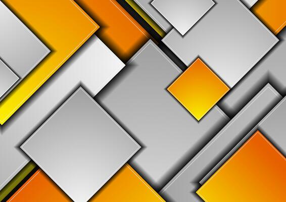 Orange and grey squares abstract geometric background