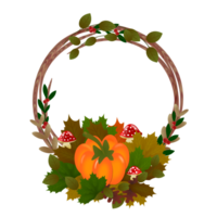 Autumn wreath with pumpkin and mushrooms png