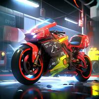 A Cool Racing motorcycle powerful bike in the garage photo