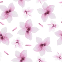 Magnolia pink flower, leaves, bough seamless pattern. Watercolor hand drawn Illustration. Floral repeating design for your print, textile wrapping wallpaper cover, carpets, fabrics png