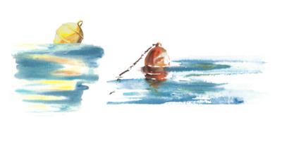 Aquarell einstellen Gelb und rot Bojen beim das Meer Satz. Hand gemalt Illustration. maritim Elemente zum Design Aufkleber, Karten, drucken, Webseite, Ferien Werbung. png