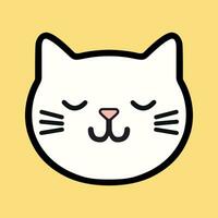 Simple vector line art cartoon smiling cat face.