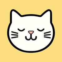 Simple vector line art cartoon smiling cat face.