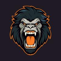 a mascot logo of an angry chimp showing teeth, simple, vector style.