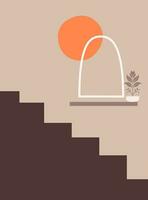 Vector abstract art with stairs building.