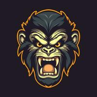 a mascot logo of an angry chimp showing teeth, simple, vector style.